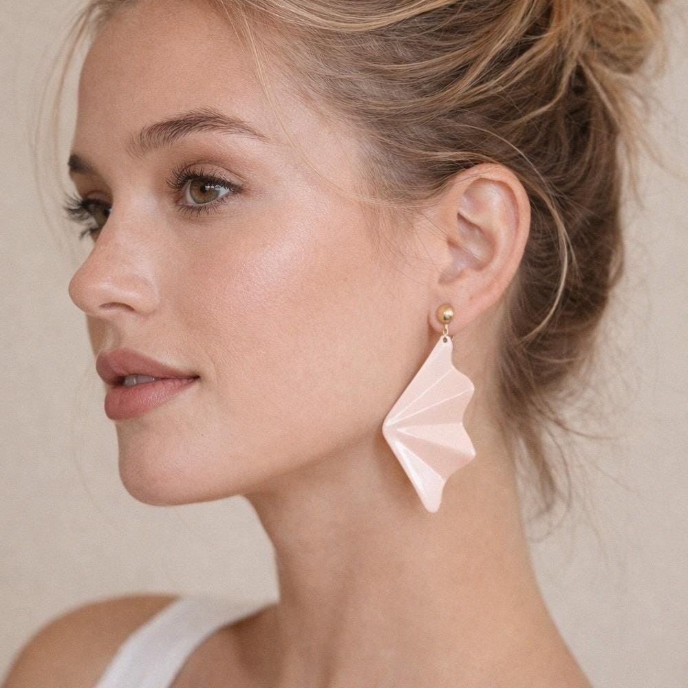 Vintage Pink Sculptural Clip-On Fan StatementEarrings